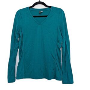 ibex Women's Merino Wool Base Layer Long Sleeve V Neck Shirt Top Sz M Turquoise